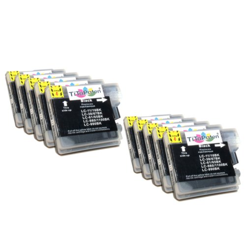 10 XL Patronen mit Chip, kompatibel zu Brother LC1100BK LC980BK je 22ml. Sie erhalten 10 Tintenpatronen LC1100BK Schwarz von TiToPaten