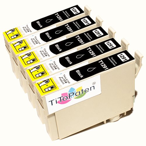 TiToPaten* 5X Epson Stylus Office BX 305 FW Plus kompatible XL Druckerpatrone ersetzt Typ T1291-1294 - Schwarz - Patrone MIT CHIP !!! von TiToPaten