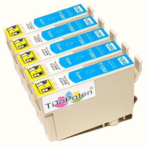 TiToPaten* 5X Epson Stylus Office BX 535 WD Plus kompatible XL Druckerpatrone ersetzt Typ T1291-1294 - Cyan - Patrone MIT CHIP !!! von TiToPaten