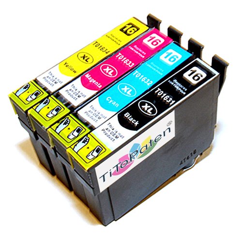TiToPaten®* 4 Druckerpatronen kompatibel zu Epson Workforce WF-2630 WF in Schwarz, blau, rot und gelb von TiToPaten