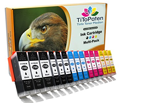 TiToPaten* 15x XL Druckerpatronen kompatibel mit Canon Pixma MG 5750 Ersatz für Typ PGI-570, CLI-571-3xbreit Schwarz, 3xschmal Schwarz, 3xCyan, 3xMagenta, 3xGelb - Patrone MIT CHIP !!! TiToPaten* 15x XL Druckerpatronen kompatibel mit Canon Pixma MG 5750 Ersatz für Typ PGI-570, CLI-571-3xbreit Schwarz, 3xschmal Schwarz, 3xCyan, 3xMagenta, 3xGelb - Patrone MIT CHIP !!! von TiToPaten