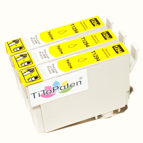 TiToPaten* 3X Epson Workforce WF 3520 DWF kompatible XL Druckerpatrone ersetzt Typ T1291-1294 - Gelb - Patrone MIT CHIP !!! von TiToPaten