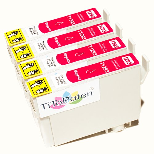TiToPaten* 4X Epson Workforce WF 3520 DWF kompatible XL Druckerpatrone ersetzt Typ T1291-1294 - Magenta - Patrone MIT CHIP !!! von TiToPaten