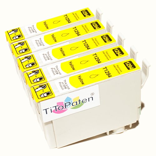 TiToPaten* 5X Epson Workforce WF 3540 DTWF kompatible XL Druckerpatrone ersetzt Typ T1291-1294 - Gelb - Patrone MIT CHIP !!! von TiToPaten