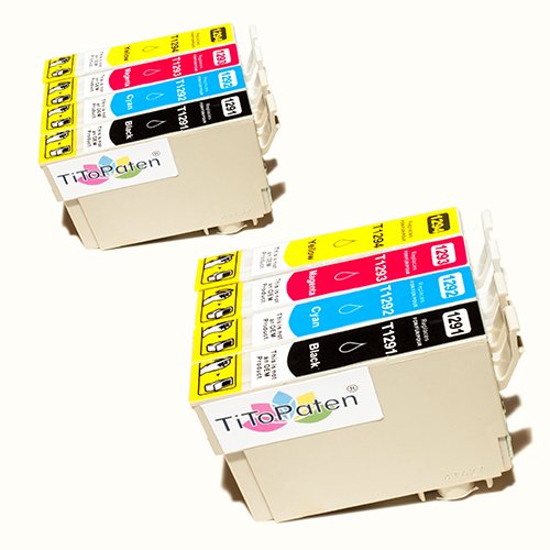 TiToPaten* 8X Epson Workforce WF 3520 DWF kompatible XL Druckerpatrone ersetzt Typ T1291-1294 - 2xSchwarz-2xCyan-2xMagenta-2xGelb - Patrone MIT CHIP !!! von TiToPaten