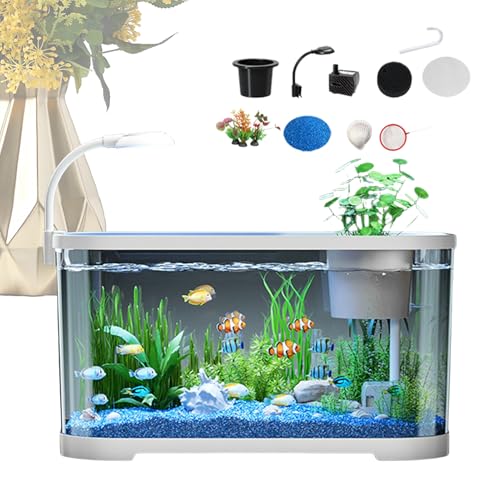 Aquarium-Starter-Kits, 11 l kleines Aquarium mit Filter und LED-Licht, Desktop-Fischtank-Starter-Set, leises und selbstreinigendes Anfänger-Aquarium, Haushalts-Fischschale für Betta, Schildkröte Aquarium-Starter-Kits, 11 l kleines Aquarium mit Filter und LED-Licht, Desktop-Fischtank-Starter-Set, leises und selbstreinigendes Anfänger-Aquarium, Haushalts-Fischschale für Betta, Schildkröte von Tiajingzi