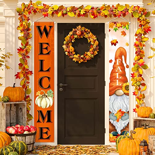 Welcome Fall Veranda Banner Herbst Ernte Tür Banner mit Kürbis Ahornblätter Zwerg Muster Thanksgiving Hängende Banner Herbst Home Dekorationen für Herbst Indoor Outdoor Home Yard Wall Supplies von Tiamon