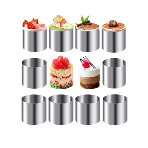 Tiamu 10 Stück Tortenring und Dessertringe, Backring Set 5x5x5 cm Edelstahl Mousse Ringe Rostfreier Speisering Runde Kuchenform, Backen Schimmel für Torte, Fondant, Sushi, Pudding, Schokoladen von Tiamu