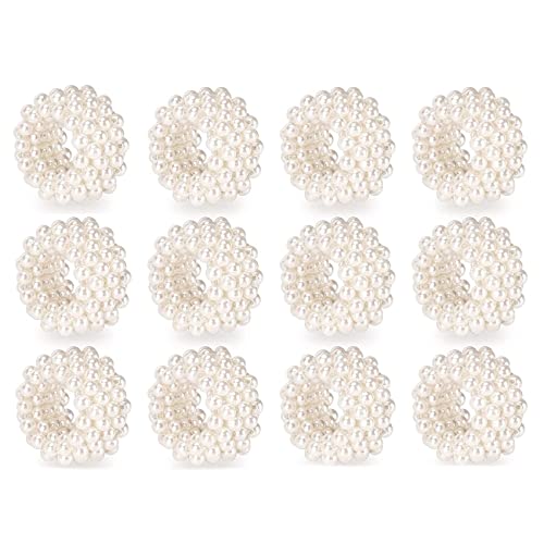 Tiamu 12Pcs Perle Serviettenringe Bling Strass Serviettenschnalle Hochzeit, Diamant Serviettenhalter für Hochzeit, Weihnachten, Geburtstag Ostern Ramadan Erntedankfest Party von Tiamu