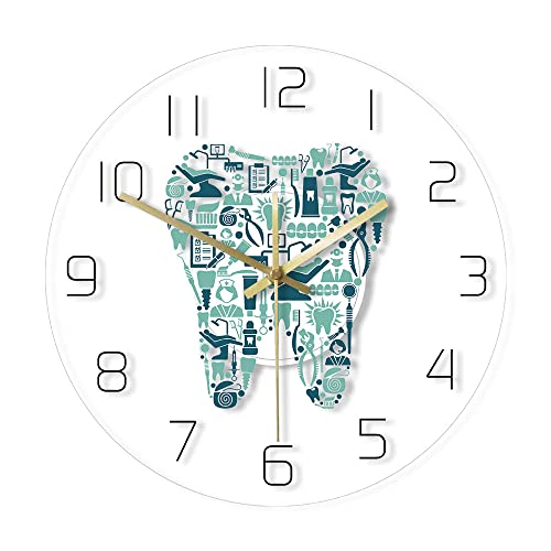 Tiamu Zahnpflege Wanduhr Kinderzimmer, 30cm Modern Wanduhr ohne Tickgeräusche, Acryl Digital Hängeuhr Zahnarzt, leise Bewegung, Küchenuhr Ohne Ticken Uhr Wohnzimmer, Wall Art Dekoration von Tiamu