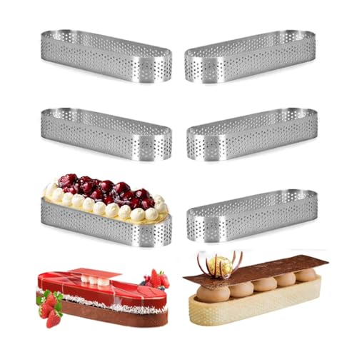 Tiamu 6 Stück Perforierte Tortenringe Dessertringe Backringe Kuchenform Mousse Tartelette Förmchen, 304-Edelstahl Ovale Tart Ring für DIY Mousse Kuchen Dessert Kuchendekor, 94 * 28 * 20mm von Tiamu