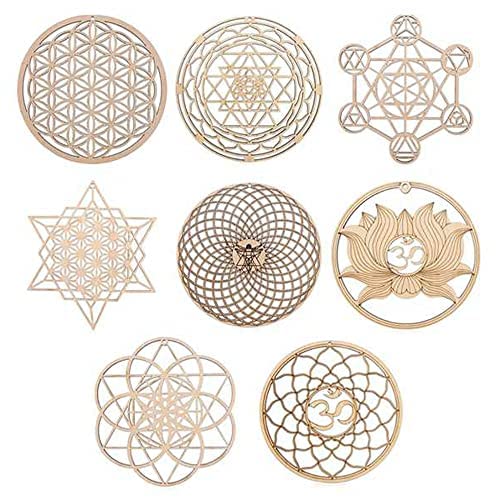 Tiamu 8 Pack Blume des Lebens Untersetzer für Gläser, Heilige Geometrie Meditation Chakra Sacred Wandskulptur, DIY Mandala Untersetzer für Getränke, Haus Wandbild Für Yoga Meditationsraum (14cm) von Tiamu