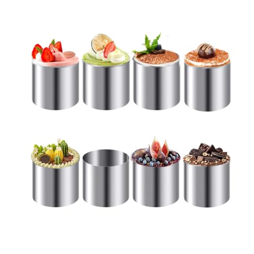 Tiamu 8Pcs Mini Tortenring Hoch Dessertringe Schimmel, Edelstahl Runde Kuchenform Mousse Ringe, Servierringe Küche Speiseringe Backring Werkzeug für DIY Salate, Fondant, Pudding, Sushi(5 * 5cm) von Tiamu