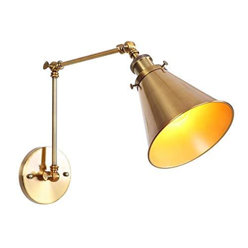 Tiamu Industrielle Wandleuchte Innen, Wandlampe Messing Kegelschirm Wandleuchte mit Verstellbarem Arm, Beleuchtung, Flurlampe, Metal Bettlampe, Wandlicht für im Zuhause Leiste Treppenhaus von Tiamu
