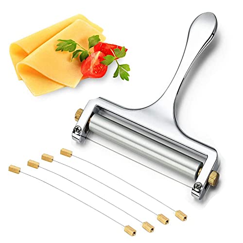 Tiamu Käseschneider mit einstellbarer Dicke, Draht-Käseschneider mit 4 zusätzlichen Drähten, Cheese Butter Cutter Slicer, Rollschnitt Käsehobel, Robuste Käsemesser für Mozzarella, Cheddar, Gouda von Tiamu