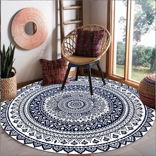 Tiamu Runde Boho Teppiche Schlafzimmer, Mandala Teppiche Waschbar Balkon Teppiche, Outdoor Picknickdecke, Gebetsteppich, Antirutsch Baumwollteppich für KinderZimmer, Wandteppich Deco 90 * 90cm von Tiamu