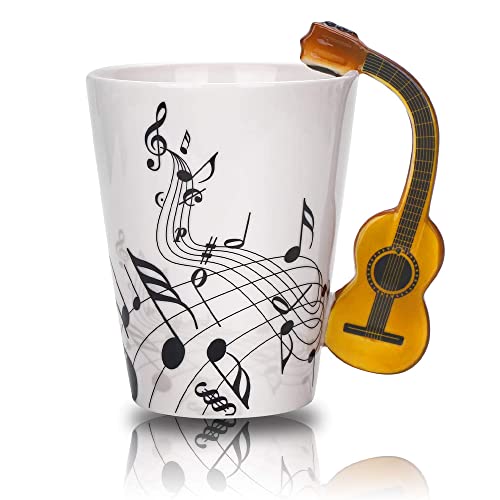 Tiamu Gitarren Musik Kaffeetasse Keramik Kaffeebecher mit Gitarrengriff, Porzellan 3D Tasse Personalisiert Cappuccino Tassen, Lustige Teetasse, Geschenk für Beste Freundin, Kollegin, Geburtstage von Tiamu
