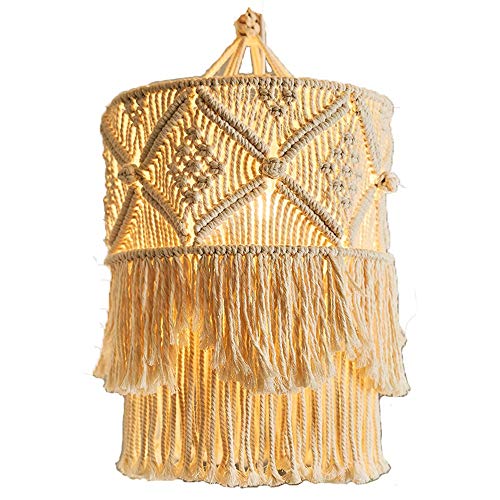 Tiamu Boho Lampenschirm Makramee Hängelampe Korb Lampenschirm für Pendelleuchte, Laterne Lampshade Deckenleuchte Lampenschirm mit Quaste, Hochzeit Wand Hintergrund Tapisserie für Wohnzimmer von Tiamu