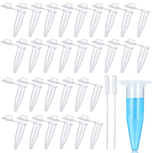 120 Stück Probenröhrchen, 1,5 ml Zentrifugenröhrchen und 2 Stück 0,5 ml Kunststoff Transferpipetten, Reaktionsgefäße mit Schnappdeckeln für Wissenschaftliche Experimente und Den Unterricht von TianFukj