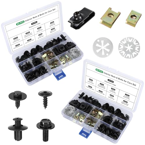 160 Stück Karosserieschrauben Set, Universal Blechmutter Schraube Mutter Clip Kit Mit Klemmscheiben, Metall U Typ Befestigungsclip, Kotflügelclip für Befestigen Reparieren Autoteil von TianFukj