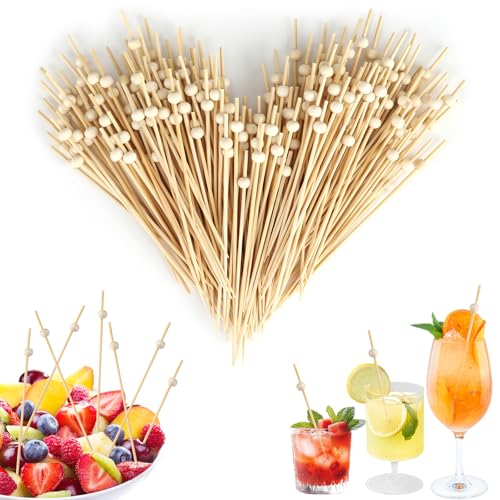200 Stück Cocktailspieße, 12cm Spieße Fingerfood mit Holzperle, Holz Obstspieße, Partyspieße, Cocktail Spieße für Cocktail Antipasti Obst Getränke Kuchen Häppchenn von TianFukj
