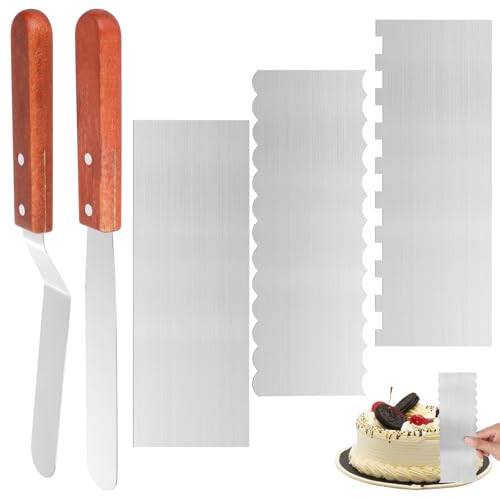 TianFukj 5 Stück Tortenspachtel, 3 Stk Tortenschaber Edelstahl mit Differenten Kantenformen und 2 Stk Winkelpalette Torte, Torten Spatel für Verteilen von Sahne Kuchen Backen von TianFukj