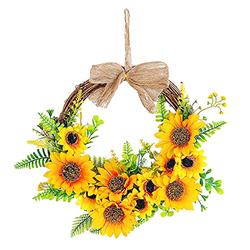 35cm Sonnenblume Haustür Türkranz Frühling, Herbst Ahornblatt Kranz mit Beeren Grüne Blätter Tannenzapfen Ahorn Blätter Tischkranz Türdeko für Muttertag Hochzeit Gold von TianWlio