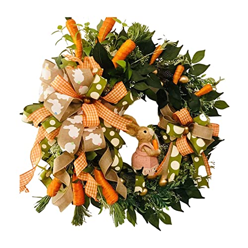 Osterkranz mit Ostereiern und Langen Hasenohren Osterkranz für die Haustür, Häschenkranz mit goldenen Eiern, künstlichen Pflanzen und Karotten für die Osterkranz mit Blumen (Yellow, One Size) von TianWlio