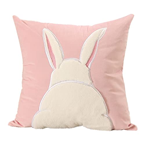 Ostern Deko Kissenbezüge Hase Sofa Kissen Samt-Kaninchen-Kissen-Stickerei-Paar-Kissenbezug-Rosa-Wurf-Kissenbezug-Sofa-Taille-Kissen-nettes kleines Osterdeko Sofa Kissenbezüge Häschen Ostereiern von TianWlio