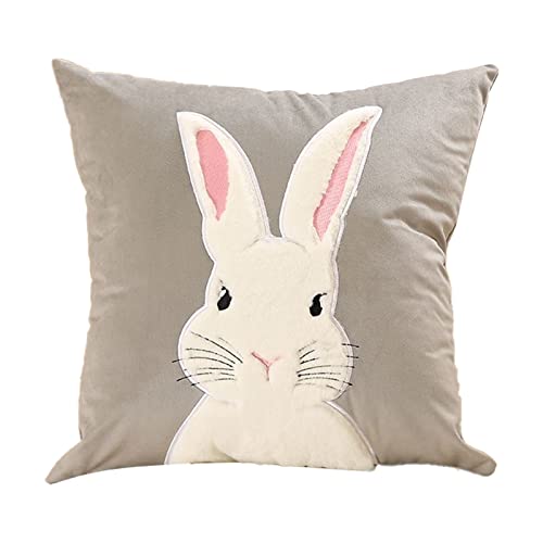 Ostern Deko Kissenbezüge Hase Sofa Kissen Samt-Kaninchen-Kissen-Stickerei-Paar-Kissenbezug-Rosa-Wurf-Kissenbezug-Sofa-Taille-Kissen-nettes kleines Osterdeko Sofa Kissenbezüge Häschen Ostereiern von TianWlio