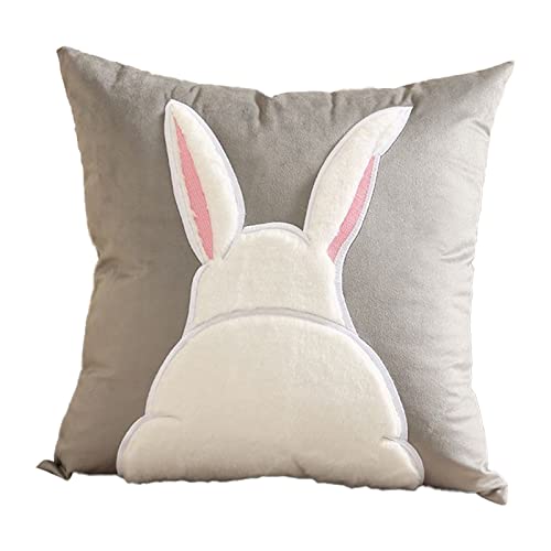 Ostern Deko Kissenbezüge Hase Sofa Kissen Samt-Kaninchen-Kissen-Stickerei-Paar-Kissenbezug-Rosa-Wurf-Kissenbezug-Sofa-Taille-Kissen-nettes kleines Osterdeko Sofa Kissenbezüge Häschen Ostereiern von TianWlio