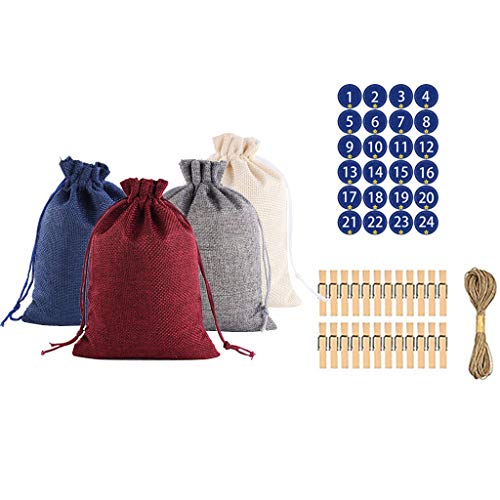 Schöner Adventskalender Tüten zum Befüllen Adventskalender Befüllen mit Tüten und Zahlen Aufkleber Kalender Advent Candy Bag 1-24 Cotton Christmas Bundle Gift Linen Pattern Bag (Multicolor, One Size) von TianWlio