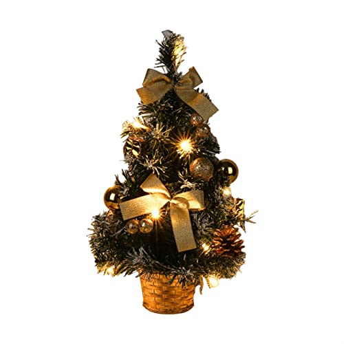 TianWlio 40 cm Tisch-Weihnachtsbaum Mini Pines Cones Künstlicher Weihnachtsbaum für Tisch-Deko-Party-Dekoration Fernbedienung Aufbewahrung (Gold, One Size) von TianWlio