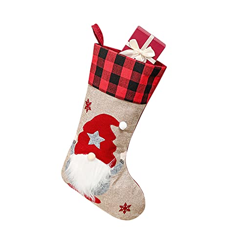 Weihnachtsstrumpf Nikolausstrumpf Personalisiert Weihnachtsstrumpfhalter rot kariert schöne GNOME Familie Dekorationen hängende Strümpfe Ornament für Nikolausstiefel Socken Weihnachtsstrumpf Set von TianWlio