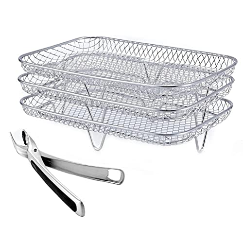 3-stöckiges Fritteusen-Gestell, Lebensmittel-Trockenständer, kompatibel mit DZ201 Foodi, stapelbare Dörrregale, Edelstahl-Luftfritteusenständer, Luftfritteusen-Zubehör von Tianbi