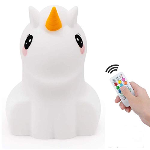 Tianhaixing Nachtlicht Kinder, Nachtlicht Einhorn mit Fernbedienung und Farbwechsel Unicorn LED Kinderzimmerlampe mit Interner Wiederaufladbarer Akuu Hergestellt aus BPA-freiem Silikon von Tianhaixing