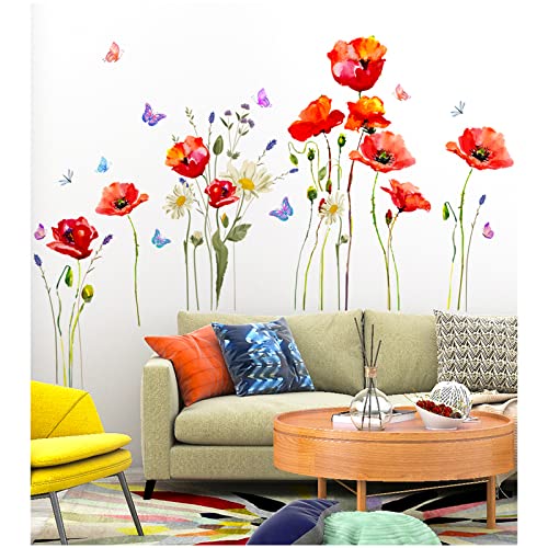 Garten-Blumen Wandtattoo，Tianher Wandsticker Blumenpflanze Schmetterling Wandaufkleber Wanddeko für Wohnzimmer Schlafzimmer Sofa Hintergrund von Tianher