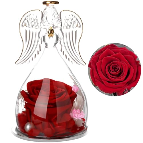 Tianher Ewige Rose, Rosen Geschenke,Ewige Rose in Engel Glaskuppel,Handgemachte Ewige Rose,Geburtstagsgeschenk, Frauen Mama Oma(rosa von Tianher