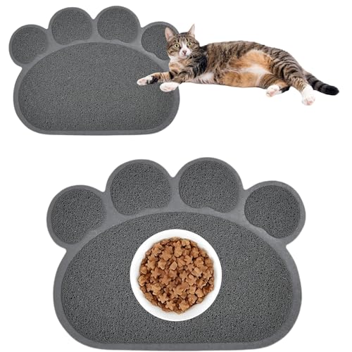 Tianher Katzenstreu Matte,PVC Katzenstreu-Matte Katzenklo Matte Haustier Fütternapfmatte Katzenstreu Pfotenmatte Wasserdicht rutschfest Futter Pfote Geformte für Katzen und Hunde (45 * 60cm，Grau) von Tianher