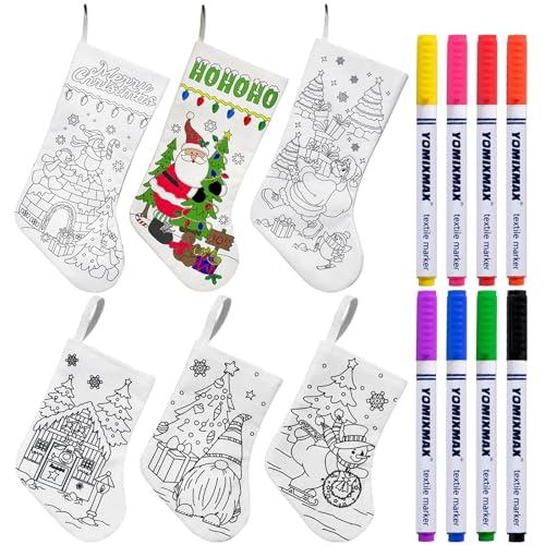 Tianher Weihnachtsstrumpf, DIY Handgemalte Weihnachtsstrümpfe Set Weihnachtssocken Kamin Nikolausstrumpf Kinder Weihnachtsbaum Deko Hängende Christmas Stockings von Tianher