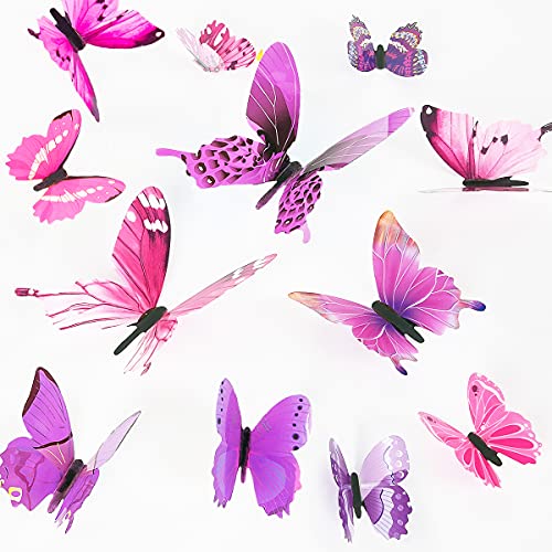 Tianorcan 48 Stück 3D Schmetterlinge Deko Schmetterling Aufkleber Schmetterlinge Dekoration Wandtattoo Abnehmbare Wandaufkleber Heimdeko Kinderzimmer Schlafzimmer Deko (Rosa Lila) von Tianorcan