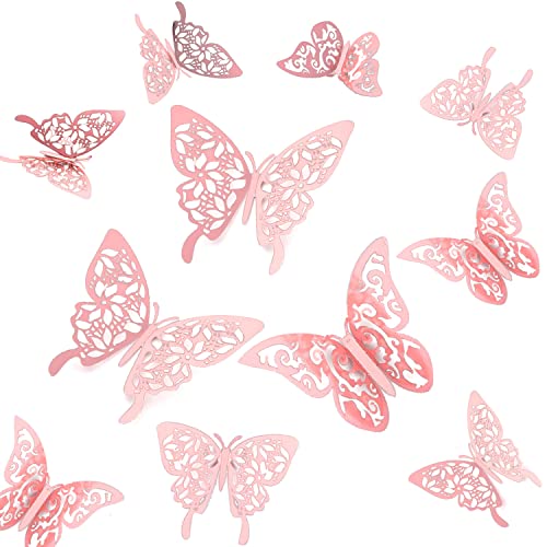 Tianorcan 24 Stück 3D Schmetterlinge Deko, Schmetterlinge Aufkleber, Schmetterlinge Dekoration Wandtattoo Abnehmbare Wandaufkleber Heimdeko Wand Deko (Rosé gold) von Tianorcan