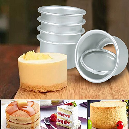 TiaoBug 5er Set Runde Backform Muffinform aus Aluminium Muffin-Set kleine Förmchen Mini Kuchenform mit Abnehmbare Böden DIY Backen Zubehör von TiaoBug