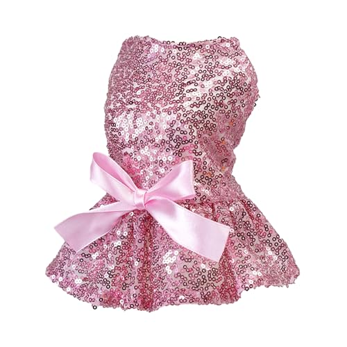 TiaoBug Glitzer Hundekleid mit Pailletten Tutu-Rock Prinzessinnen Kostüm mit Festliches Outfit für Hochzeiten Geburtstage Partys Rosa XS von TiaoBug