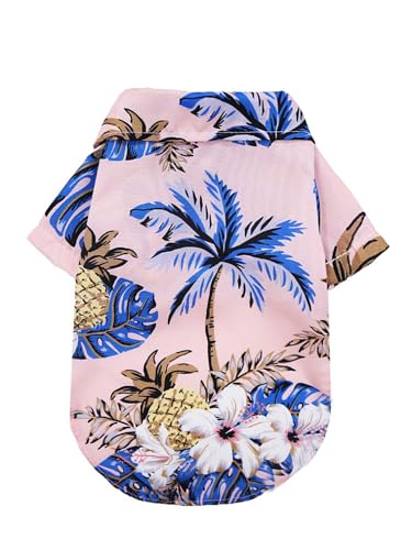 TiaoBug Hawaii Hundeshirt für Welpen Leichtes Atmungsaktives Strandshirt Bequeme Urlaubskleidung für Hunde Coconut Tree&Pink L von TiaoBug