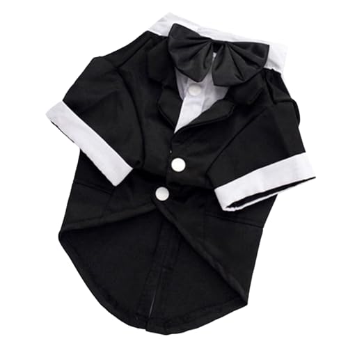 TiaoBug Hunde Hochzeitsanzug mit Fliege Elegantes Sakko mit Knopfleiste Formelles Haustier Kostüm für Brauthunde Schwarz L von TiaoBug
