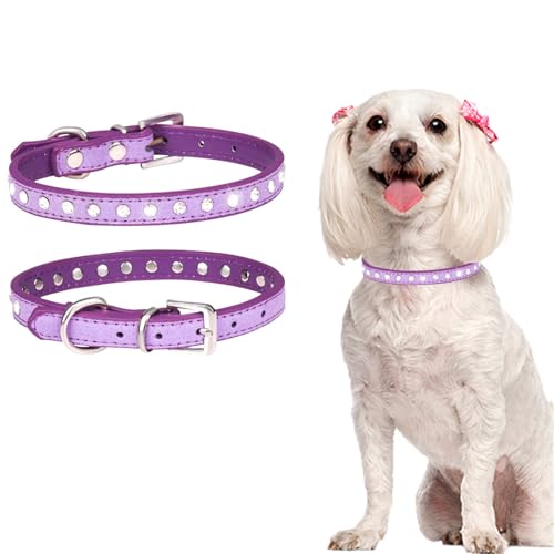 TiaoBug Luxuriöses Hundehalsband mit Strasssteinen und Kristallglanz für kleine Hunde verstellbares weiches Welpenhalsband Lavendel M von TiaoBug
