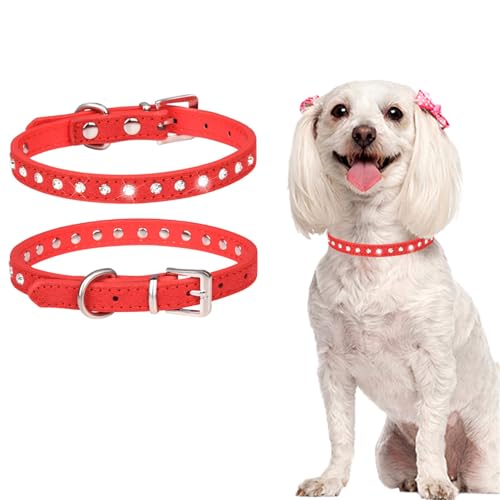TiaoBug Luxuriöses Hundehalsband mit Strasssteinen und Kristallglanz für kleine Hunde verstellbares weiches Welpenhalsband Rot M TiaoBug Luxuriöses Hundehalsband mit Strasssteinen und Kristallglanz für kleine Hunde verstellbares weiches Welpenhalsband Rot M von TiaoBug