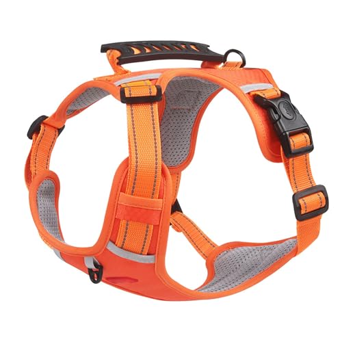 TiaoBug Zugentlastendes Hundegeschirr mit Reflektorstreifen Verstellbares Frontclip-Geschirr für große Hunde Orange L TiaoBug Zugentlastendes Hundegeschirr mit Reflektorstreifen Verstellbares Frontclip-Geschirr für große Hunde Orange L von TiaoBug