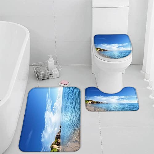 Badematten Set 3 teilig 50x80 Ozean Badezimmerteppich Set 3D WC Vorleger Set rutschfeste Badematte Maschinenwaschbar Landschaft Strand Badteppich Set für Badezimmer badvorleger von TiaoTian